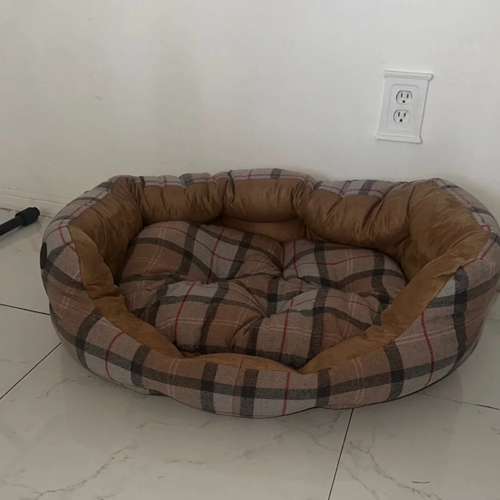 Cozy Plaid Dog Bed - Brown and Gray( looks like Burberry )